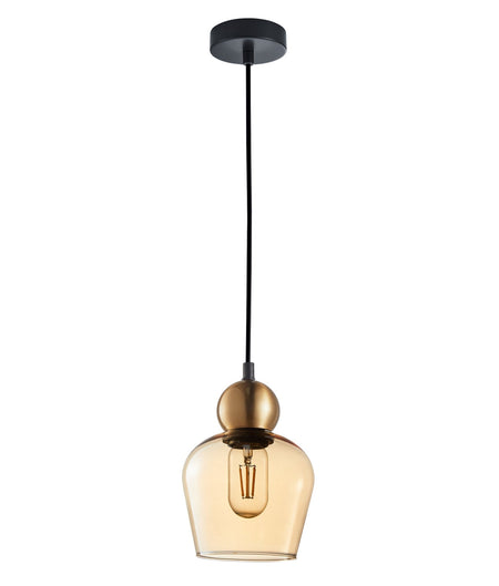 Champan Interior Bronze Amber / Mirror Finish Smokey Black Glass Ellipse Pendant Light - Bronze Amber