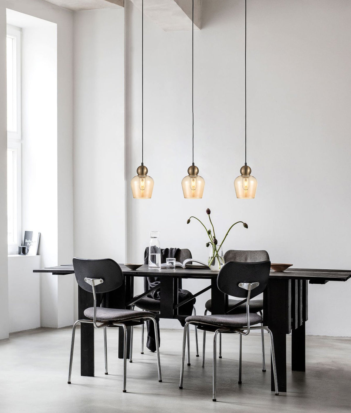 Champan Interior Bronze Amber / Mirror Finish Smokey Black Glass Ellipse Pendant Light - Bronze Amber
