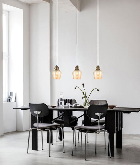 Champan Interior Bronze Amber / Mirror Finish Smokey Black Glass Ellipse Pendant Light - Bronze Amber