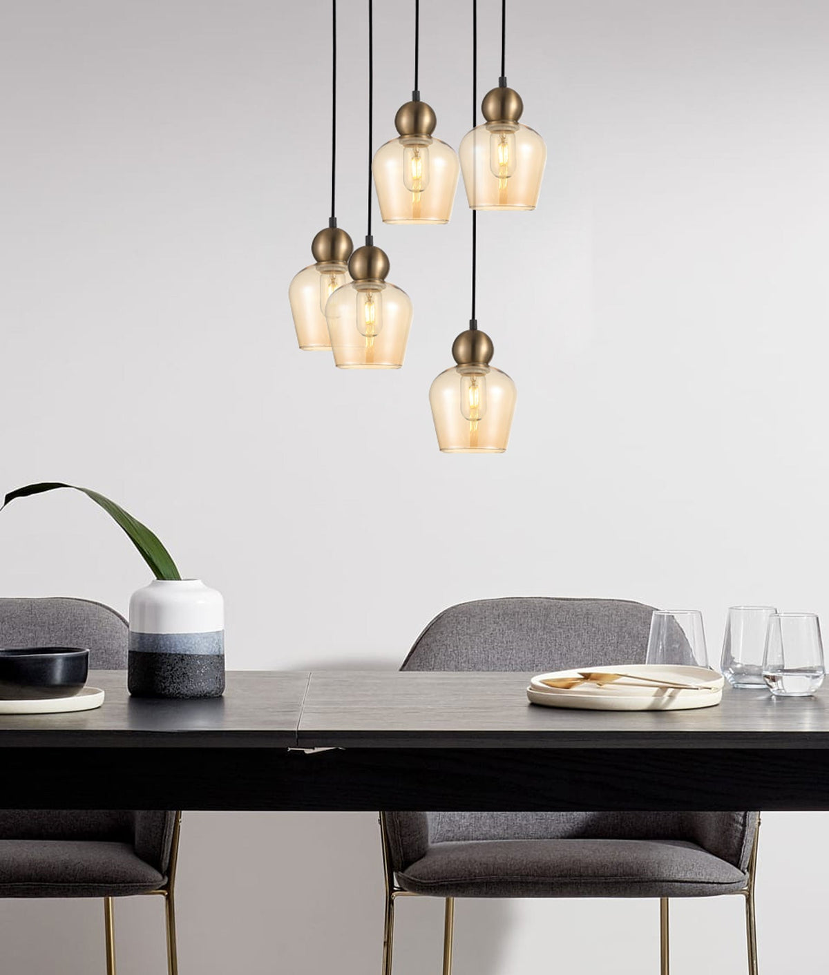 Champan Interior Bronze Amber / Mirror Finish Smokey Black Glass Ellipse Pendant Light - Bronze Amber