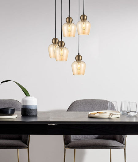 Champan Interior Bronze Amber / Mirror Finish Smokey Black Glass Ellipse Pendant Light - Bronze Amber