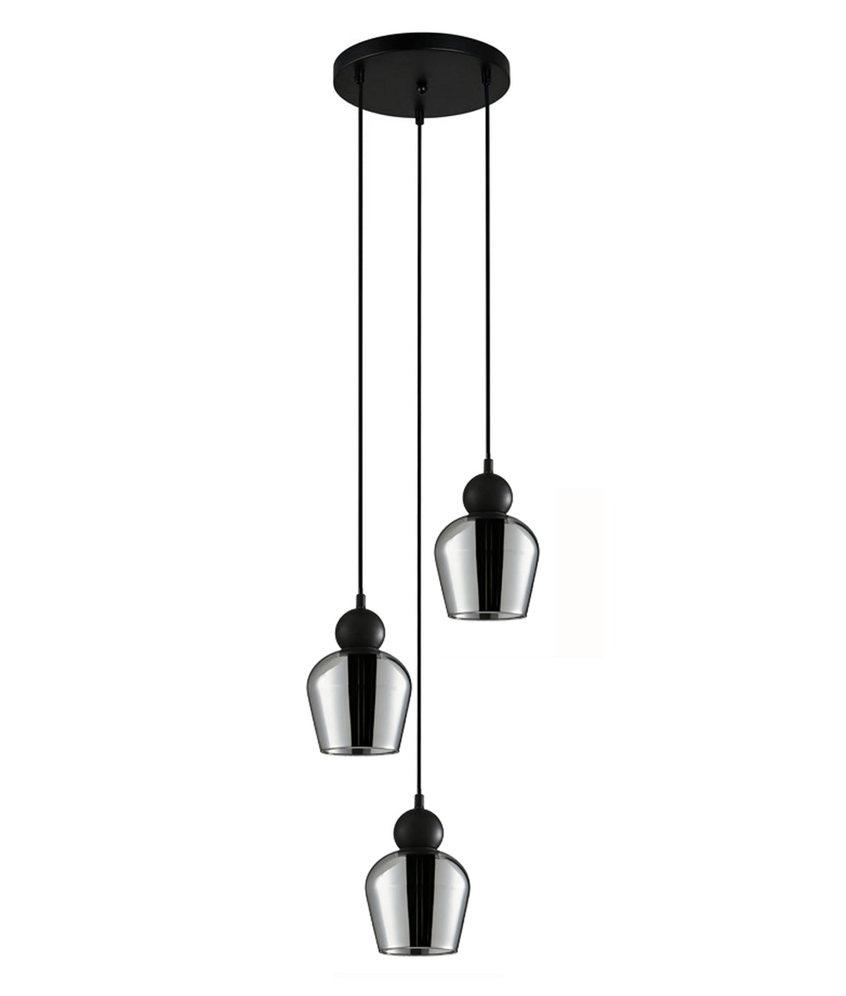 Champan Interior Bronze Amber / Mirror Finish Smokey Black Glass Ellipse Multiple Round Base Pendant Light - Mirror Fini