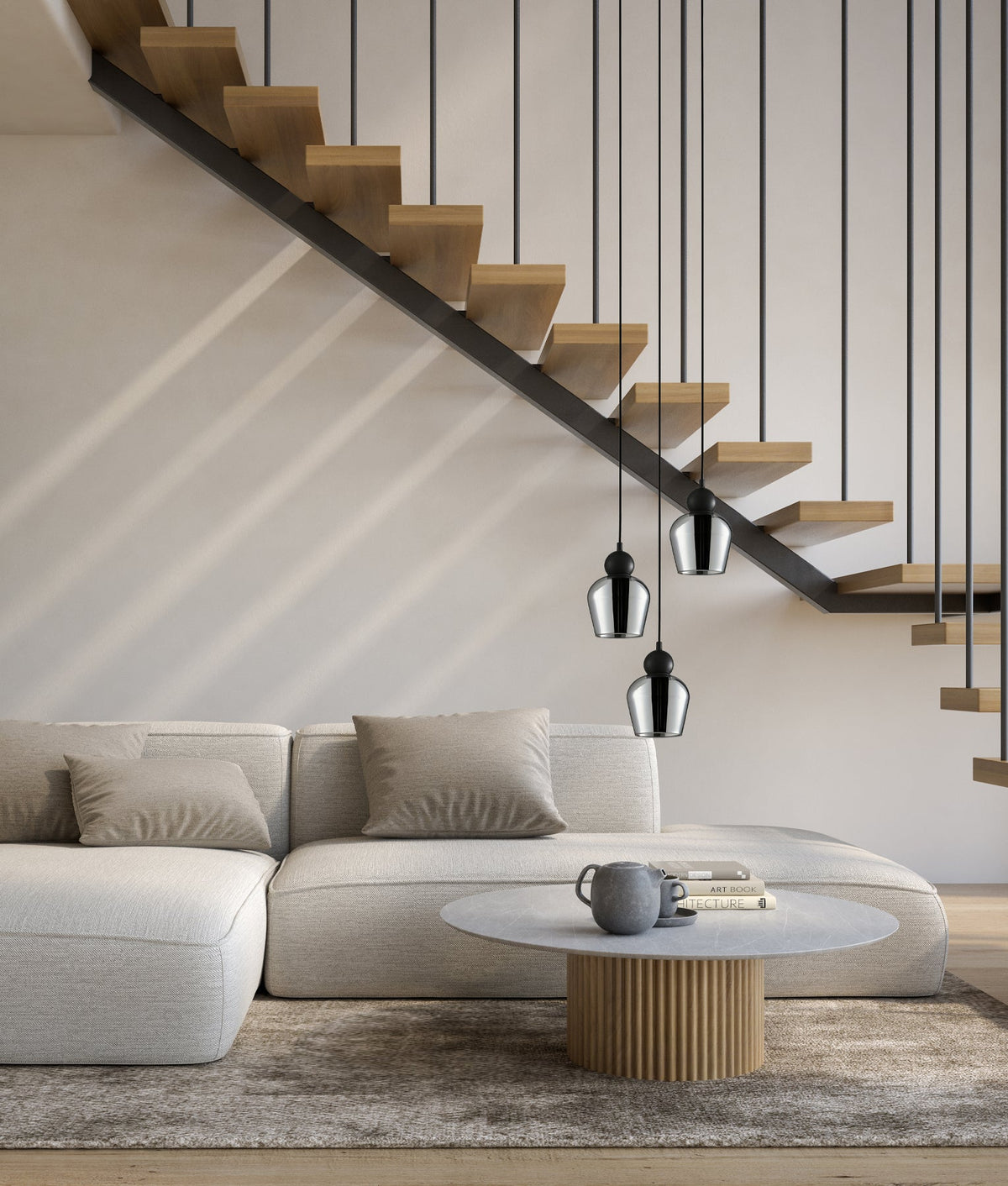 Champan Interior Bronze Amber / Mirror Finish Smokey Black Glass Ellipse Multiple Round Base Pendant Light - Mirror Fini
