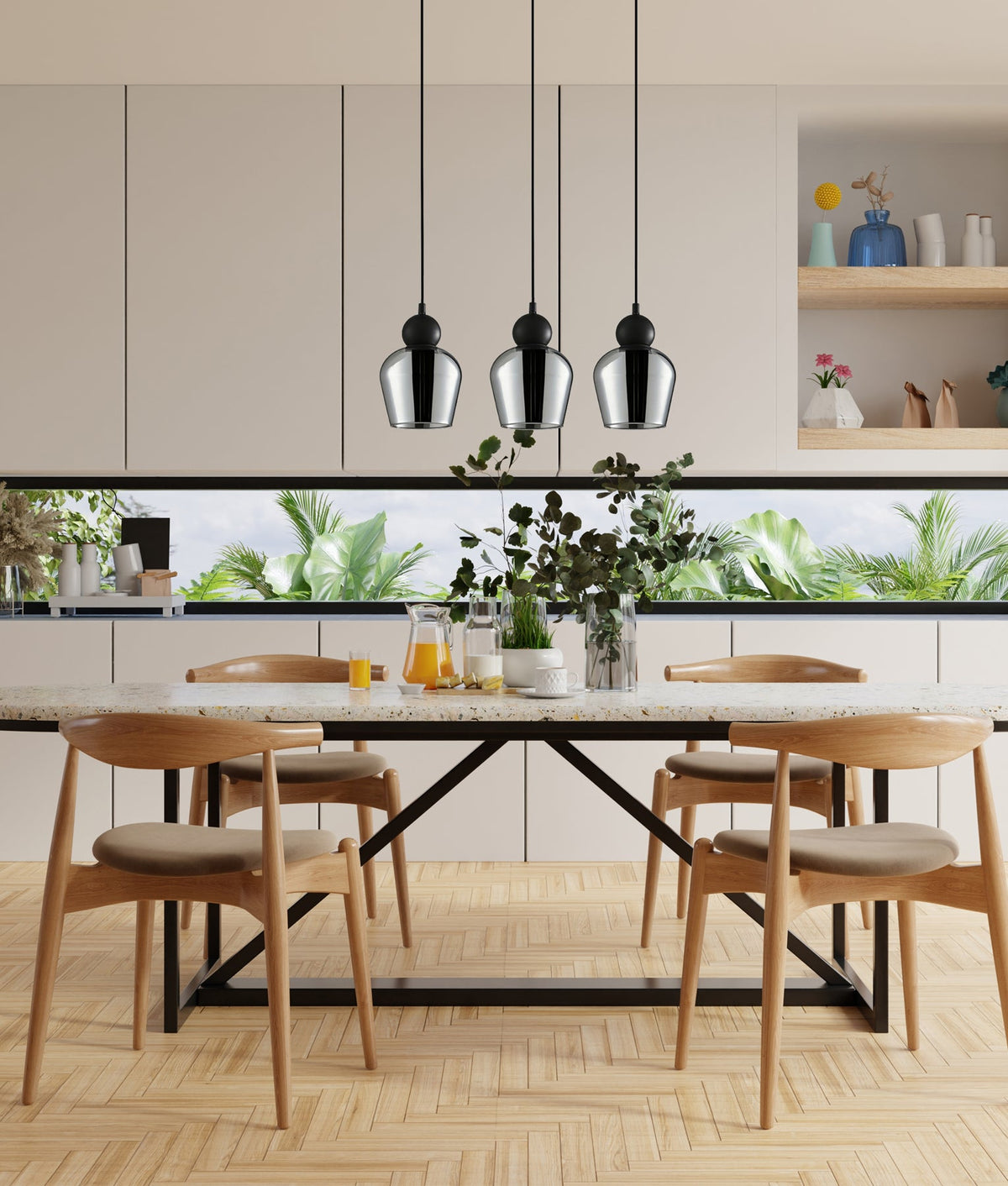 Champan Interior Bronze Amber / Mirror Finish Smokey Black Glass Ellipse Multiple Bar Base Pendant Light - Mirror Finish