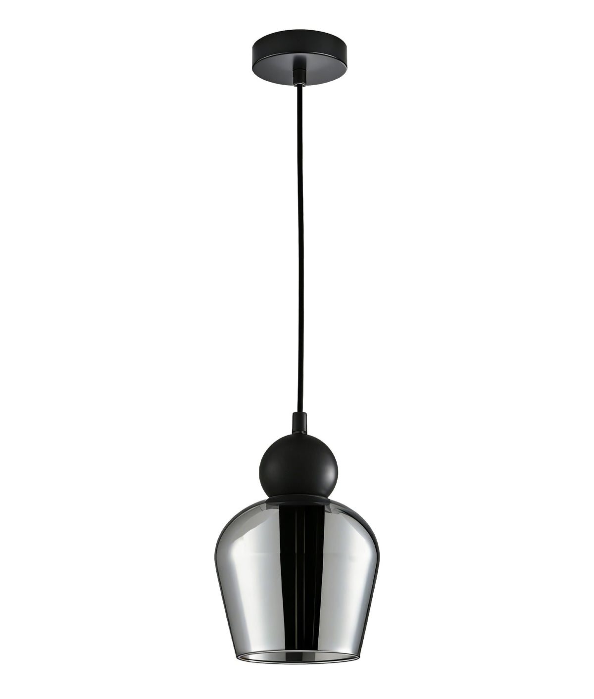 Champan Interior Bronze Amber / Mirror Finish Smokey Black Glass Ellipse Pendant Light - Mirror Finish Smokey Black