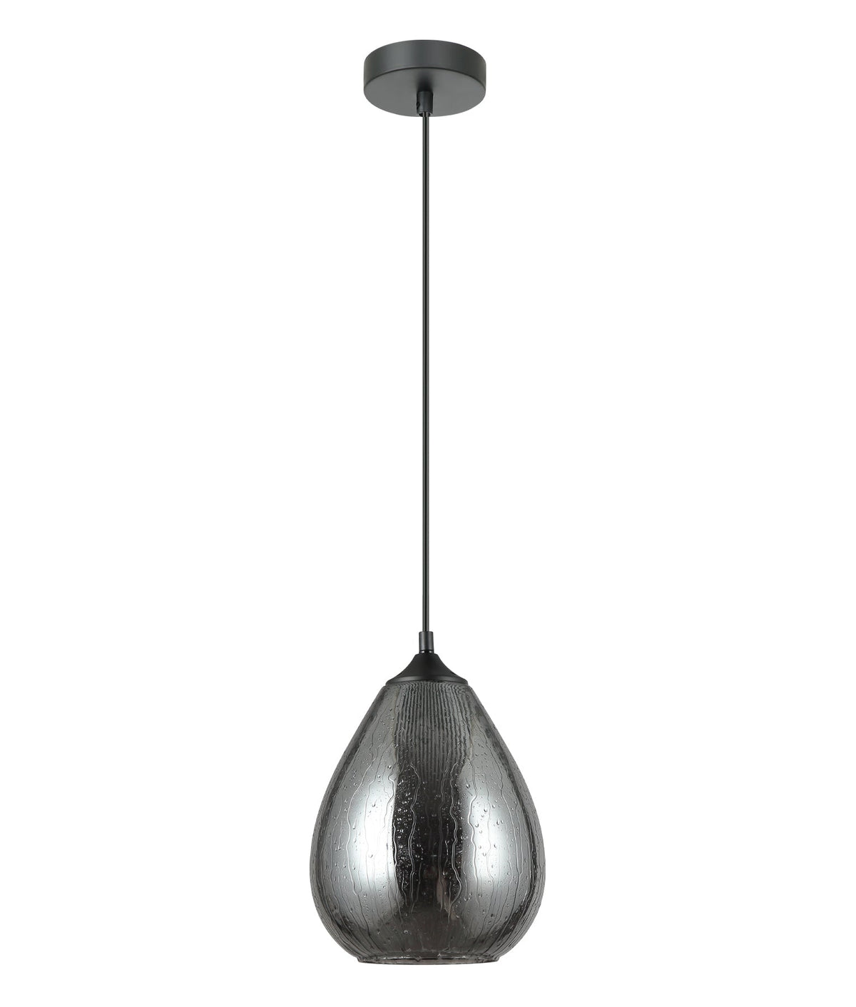 Chuva Smokey Black Mirror Finish Glass with Rain Drop Effect Oval Pendant Light