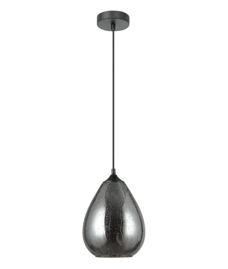 Chuva Smokey Black Mirror Finish Glass with Rain Drop Effect Oval Pendant Light