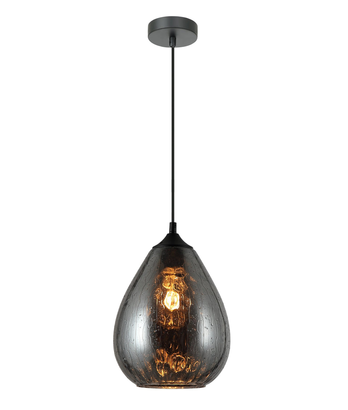 Chuva Smokey Black Mirror Finish Glass with Rain Drop Effect Oval Pendant Light