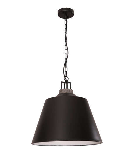Cloche Interior Metal Shade with Travertine Highlight Bell Shape Pendant Light - Black Shade Grey Travertine Highlight