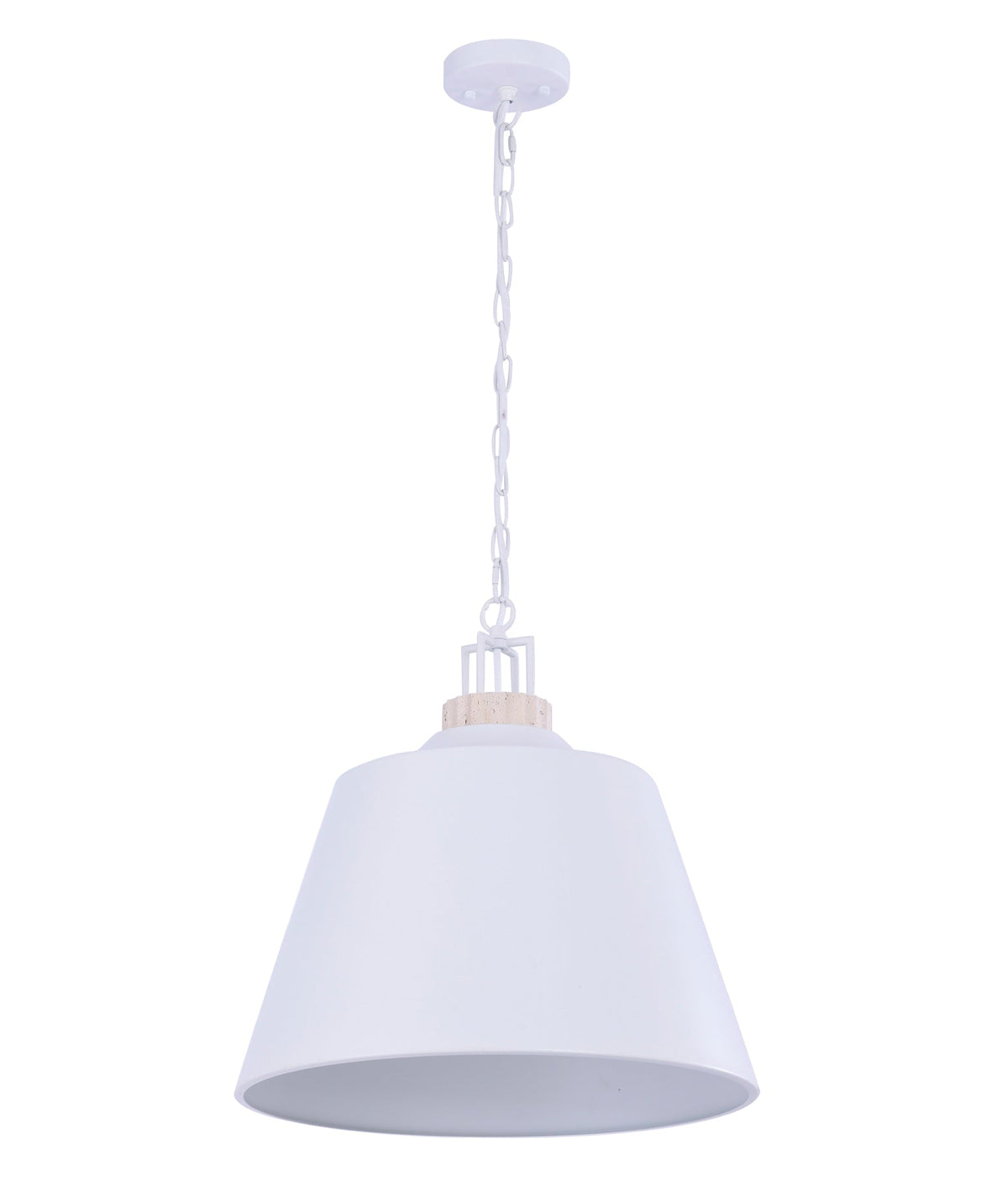 Cloche Interior Metal Shade with Travertine Highlight Bell Shape Pendant Light - White Shade Beige Travertine Highlight