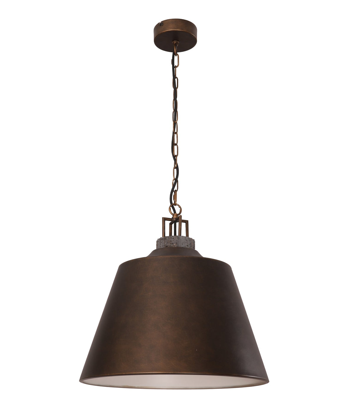 Cloche Interior Metal Shade with Travertine Highlight Bell Shape Pendant Light - Antique Brass Shade Grey Travertine Hig