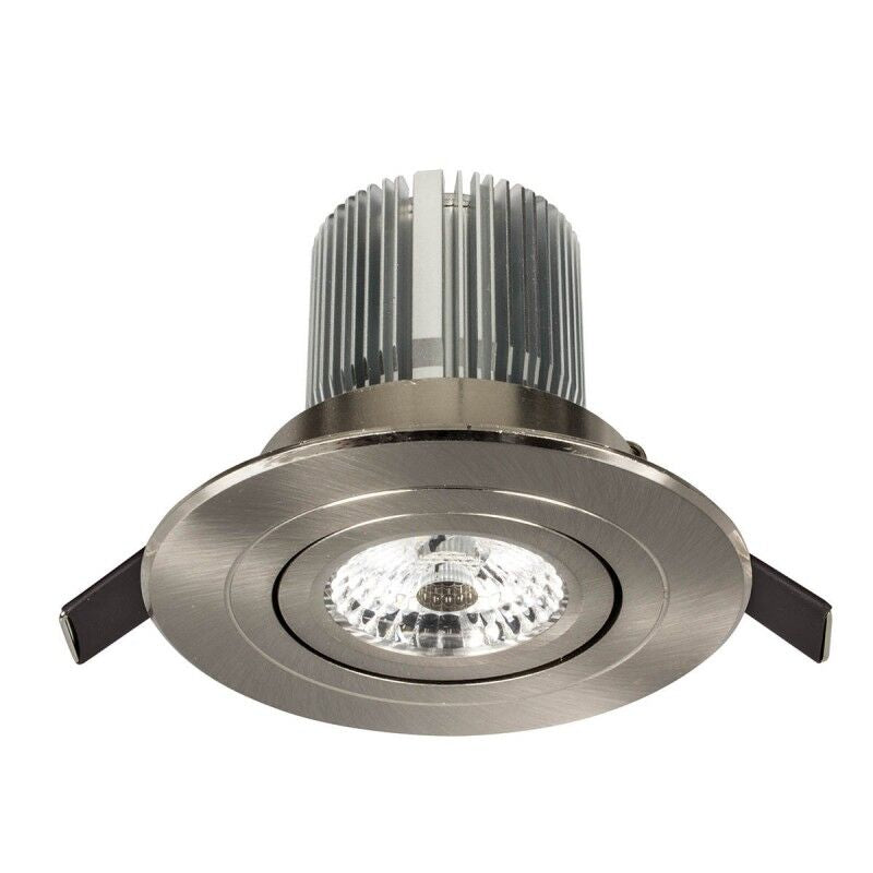 Round 10W Dimmable LED Centre Tilt Downlight Brushed Nickel / Tri-Colour
