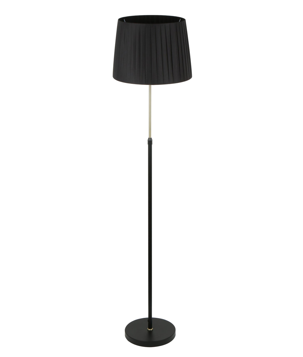 Crecer Interior Slanted Pleated Shade Height Adjustable Floor Lamp - Black Shade / Antique Brass Highlight