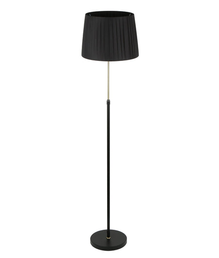 Crecer Interior Slanted Pleated Shade Height Adjustable Floor Lamp - Black Shade / Antique Brass Highlight