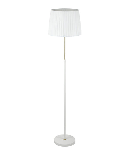 Crecer Interior Slanted Pleated Shade Height Adjustable Floor Lamp - White Shade / Antique Brass Highlight