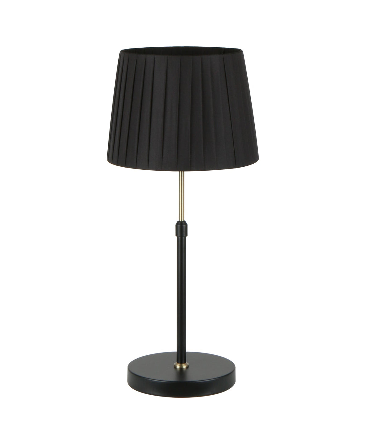 Crecer Interior Slanted Pleated Shade Height Adjustable Table Lamp - Black Shade / Antique Brass Highlight