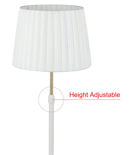 Crecer Interior Slanted Pleated Shade Height Adjustable Table Lamp - White Shade / Antique Brass Highlight