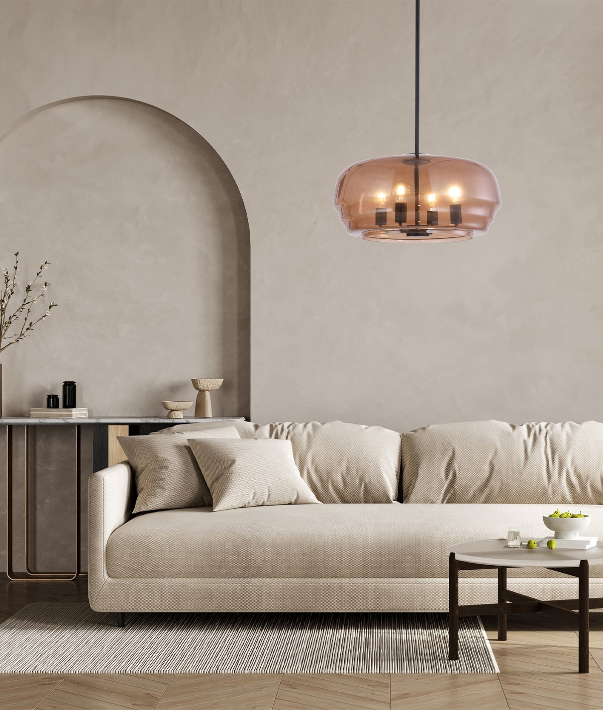 Cuad Interior Amber Flat Top Dome Glass Shade Pendant Light