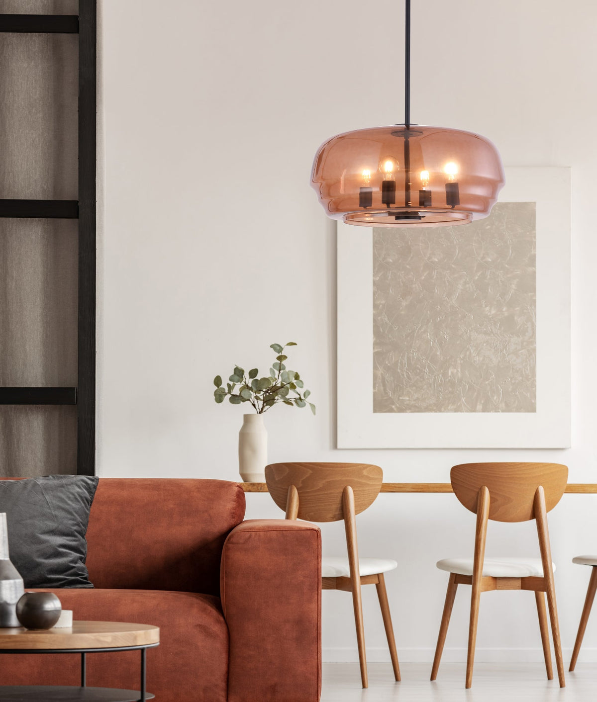 Cuad Interior Amber Flat Top Dome Glass Shade Pendant Light