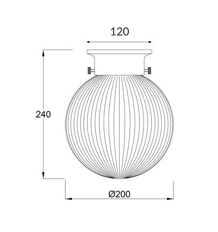 D.I.Y. Batten Fix Ceiling Light - Large Spherical Ribbed Shape Fixture - Clear Glass & Black Batten