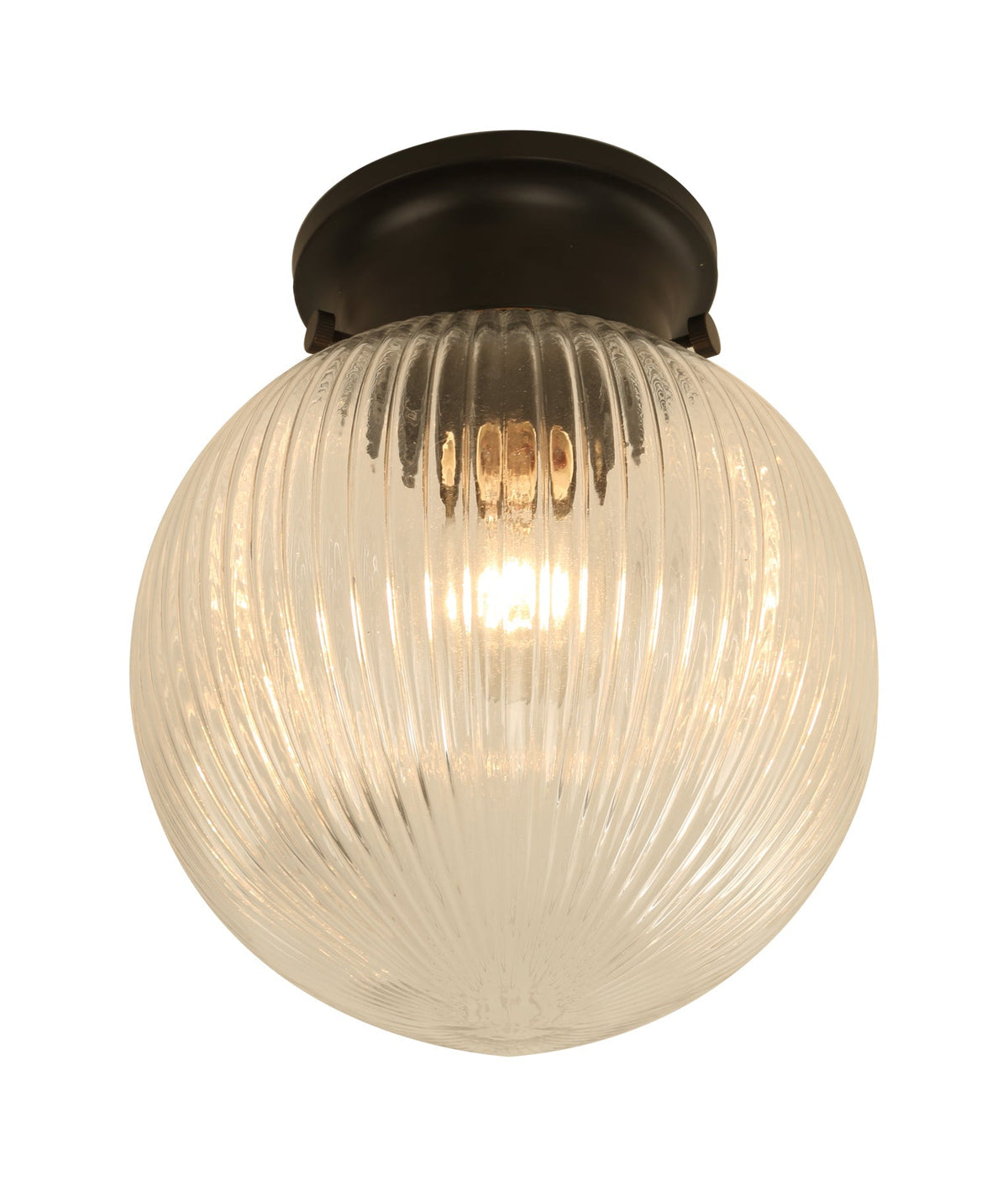 D.I.Y. Batten Fix Ceiling Light - Large Spherical Ribbed Shape Fixture - Clear Glass & Black Batten