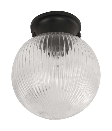 D.I.Y. Batten Fix Ceiling Light - Large Spherical Ribbed Shape Fixture - Clear Glass & Black Batten