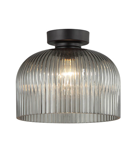 Diyvintaj D.I.Y. Dome Ribbed Glass Batten Fix Ceiling Light - Smokey Black