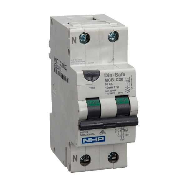 NHP DIN-T Residual Current Device Short Body w/ Overcurrent 10kA 6A 1Pole and N C Curve 10mA Type A***EMAIL/TEXT FOR PRICING***