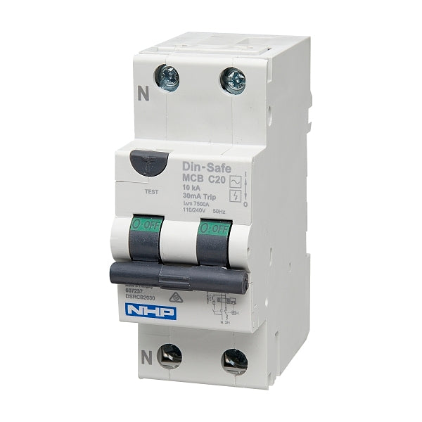 NHP DIN-T Residual Current Device Short Body w/ Overcurr 10kA 10A 1Pole and N C Curve 100mA Type A***EMAIL/TEXT FOR PRICING***