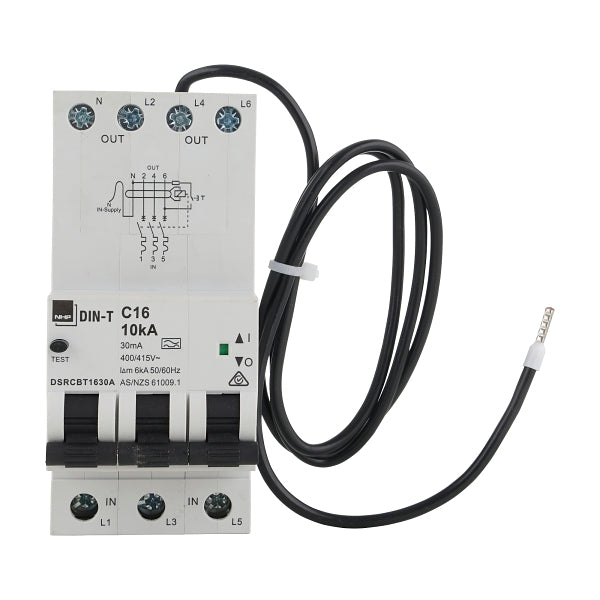 NHP DIN-T Residual Current Device Long Body w/ Overcurrent 10kA 25A 3Pole and N C Curve 100mA Type A***EMAIL/TEXT FOR PRICING***