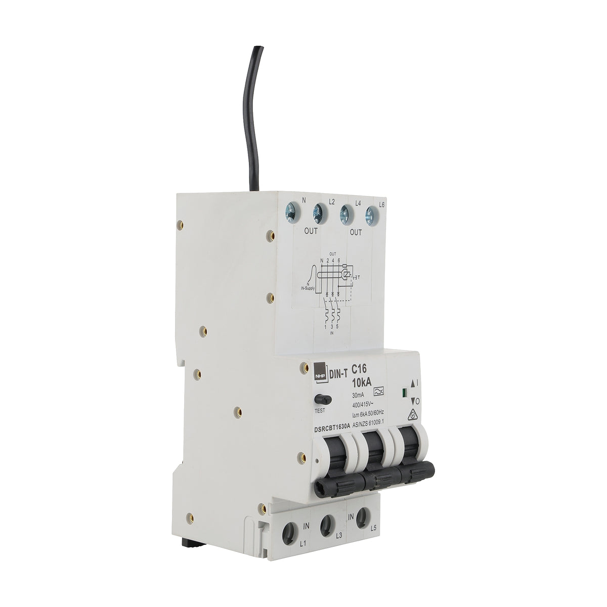DSRCBT32100AD RCBO 10kA 3P 54mm with Pigtail