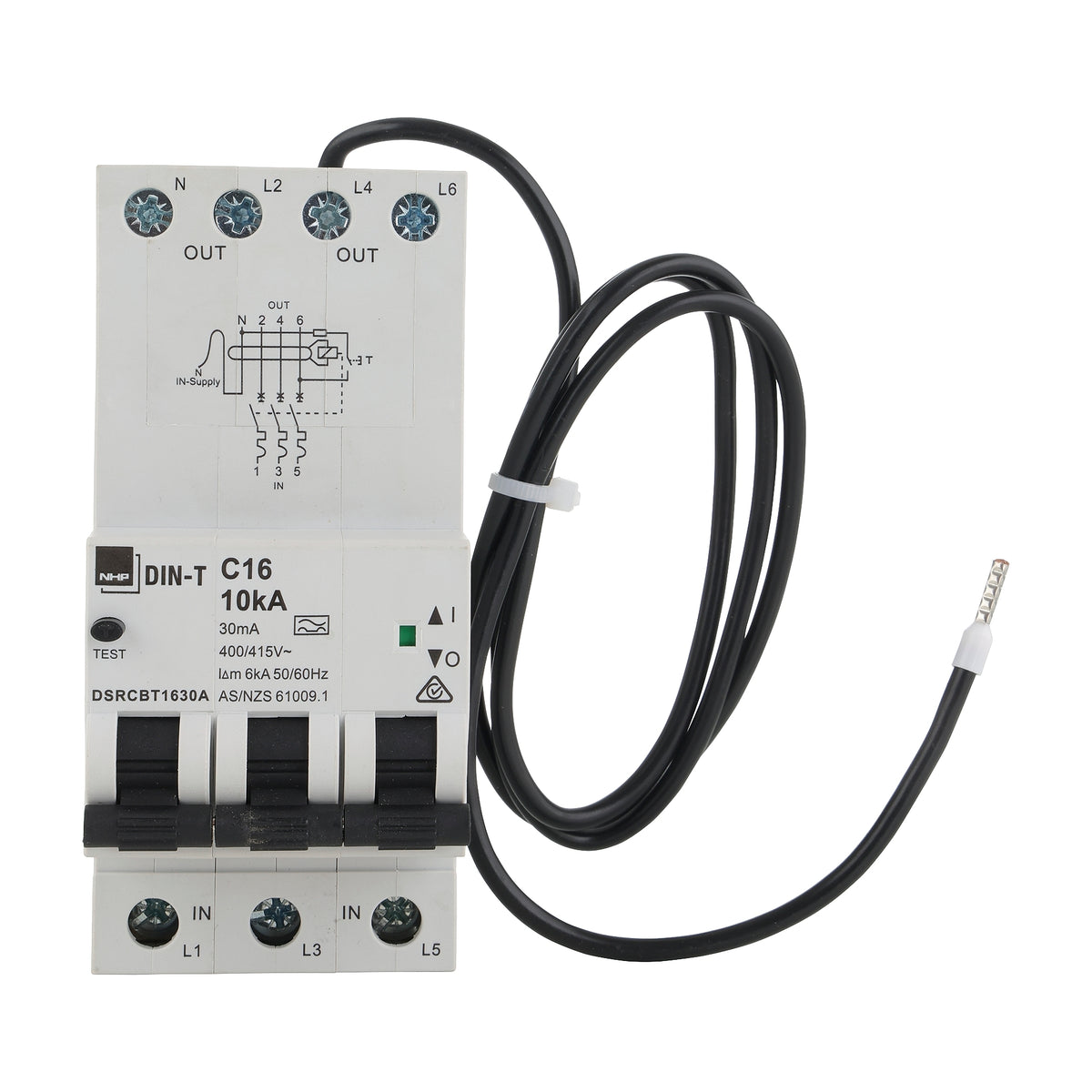DSRCBT32300AD RCBO 10kA 3P 54mm with Pigtail