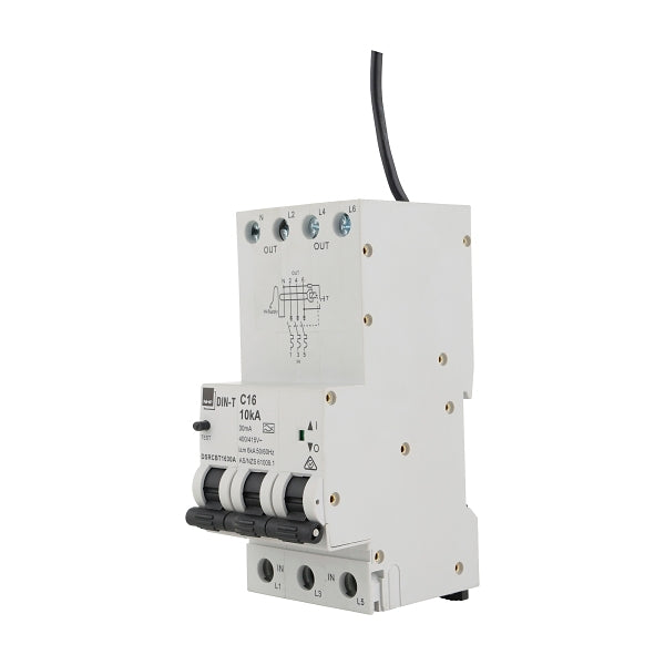 NHP DIN-T Residual Current Device Long Body w/ Overcurrent 10kA 63A 3Pole and N C Curve 100mA Type A***EMAIL/TEXT FOR PRICING***