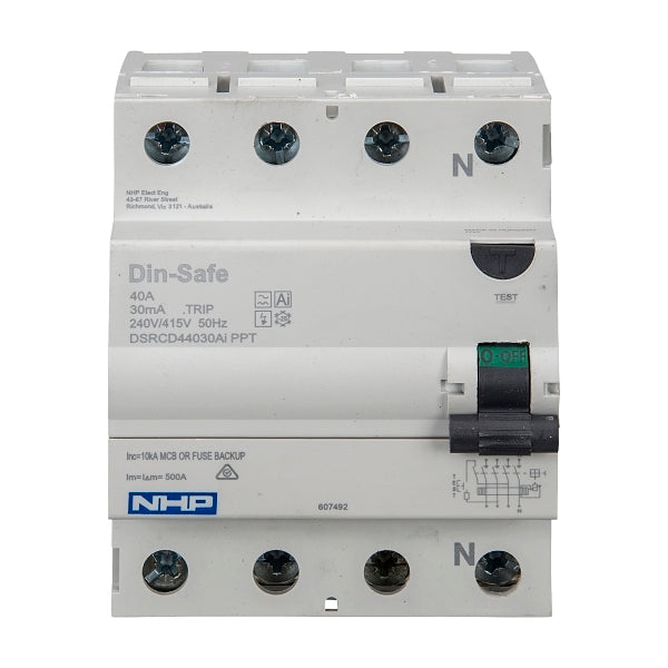 NHP DIN-T Residual Current Circuit Breaker RCCB 3Pole and Neutral 40A 30mA Type AI***EMAIL/TEXT FOR PRICING***