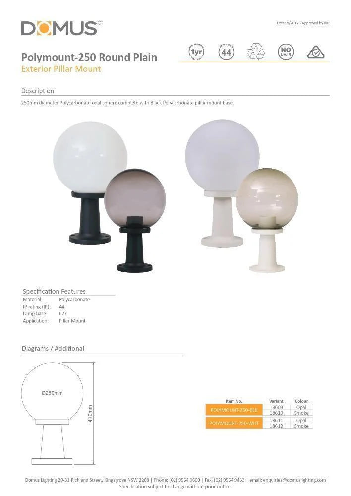 Domus POLYMOUNT - 250mm Polycarbonate Pillar Mount Light Black