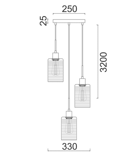 ESPEJO1 Interior Iron & Chrome Oblong Glass with Line Effect Pendant Light - Multiple Round Base