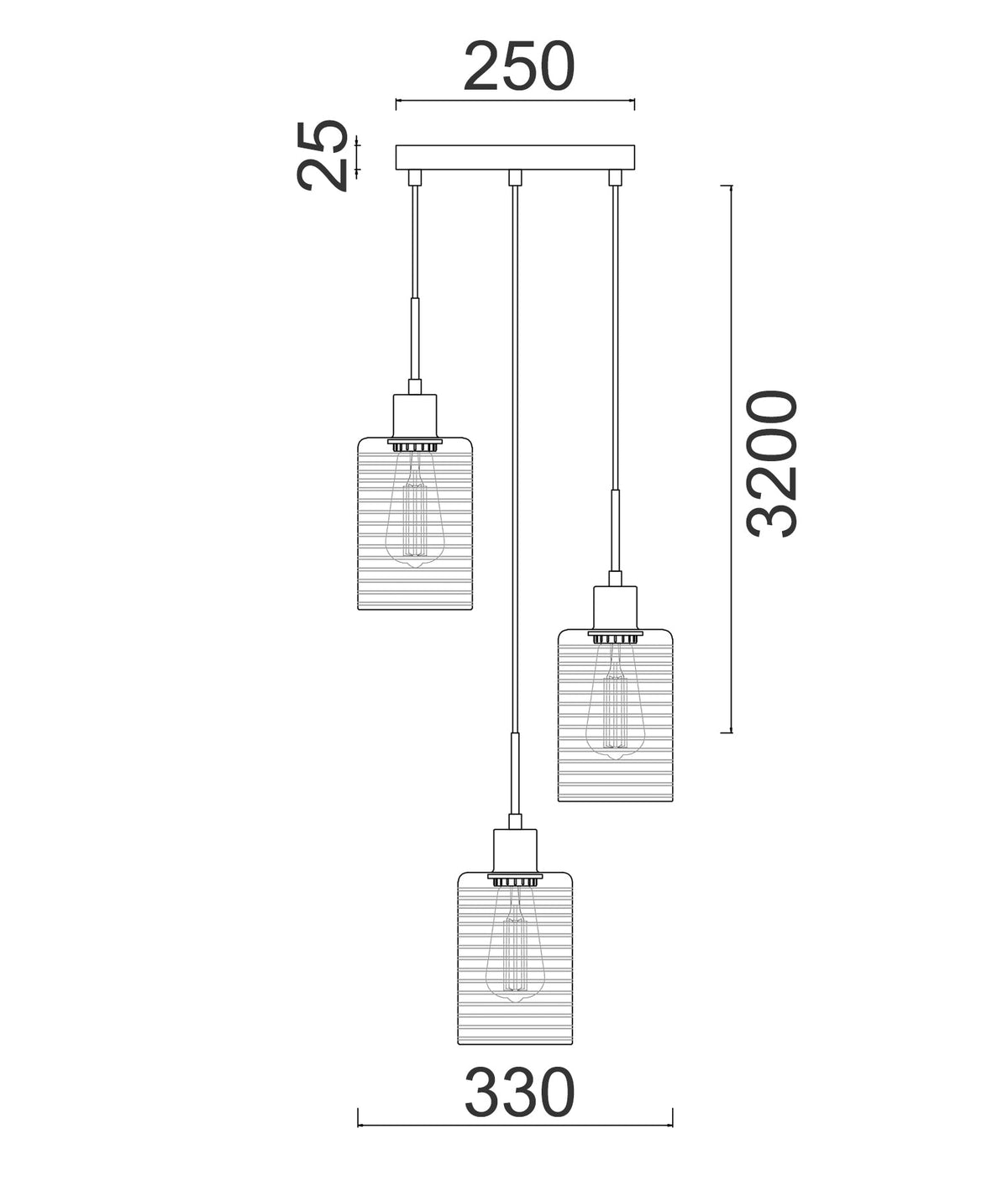ESPEJO2 Interior Iron & Rose Gold Oblong Glass with Line Effect Pendant Light - Multiple Bar Base