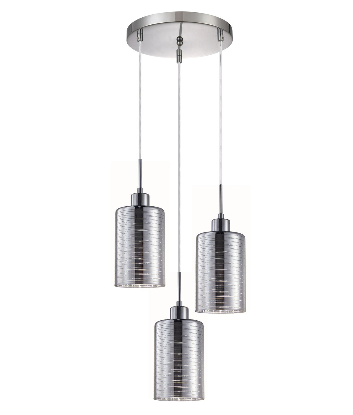 ESPEJO1 Interior Iron & Chrome Oblong Glass with Line Effect Pendant Light - Multiple Round Base