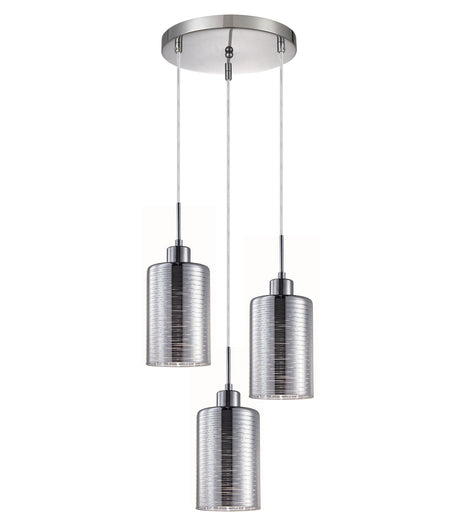 ESPEJO1 Interior Iron & Chrome Oblong Glass with Line Effect Pendant Light - Multiple Round Base