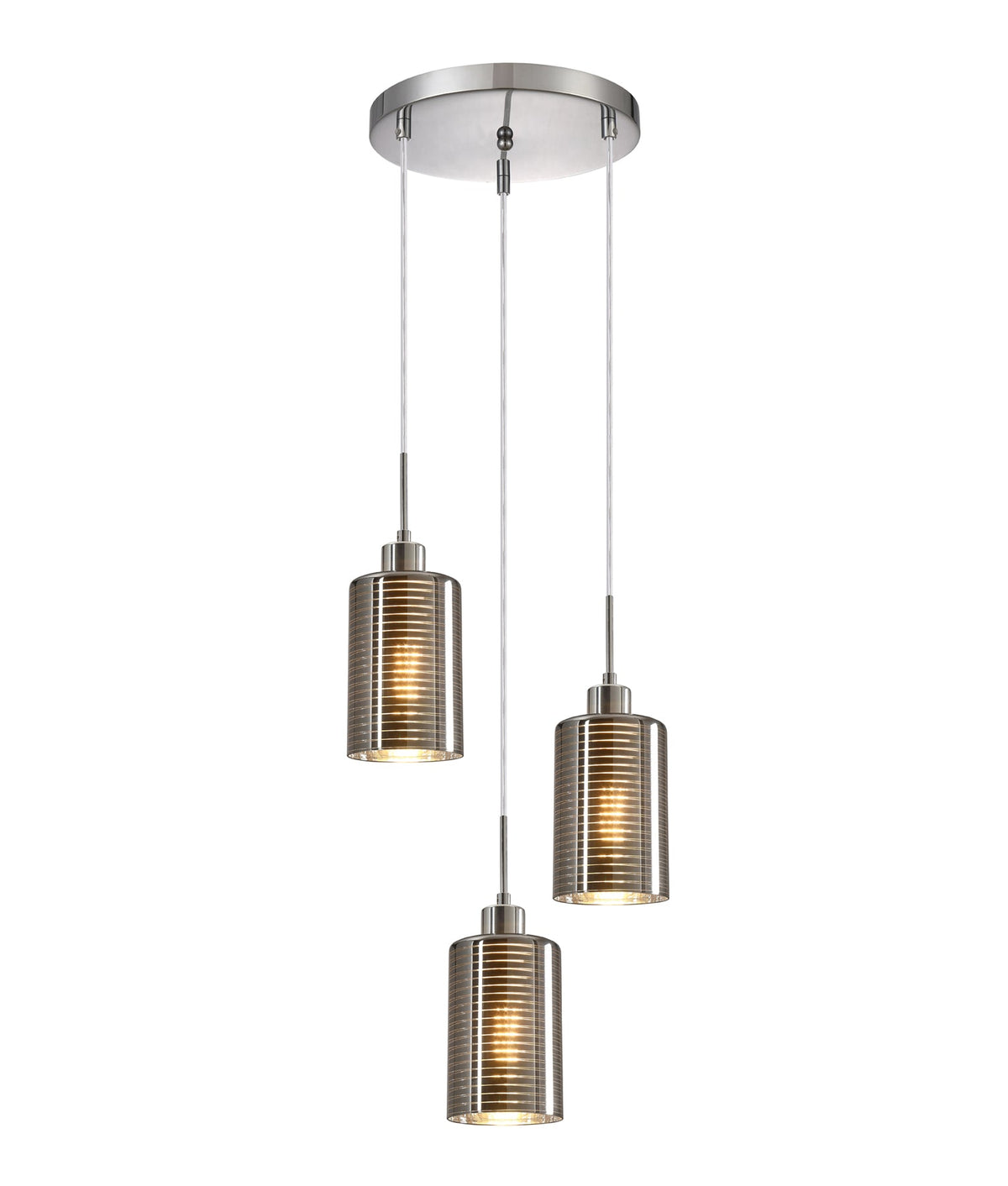 ESPEJO1 Interior Iron & Chrome Oblong Glass with Line Effect Pendant Light - Multiple Round Base