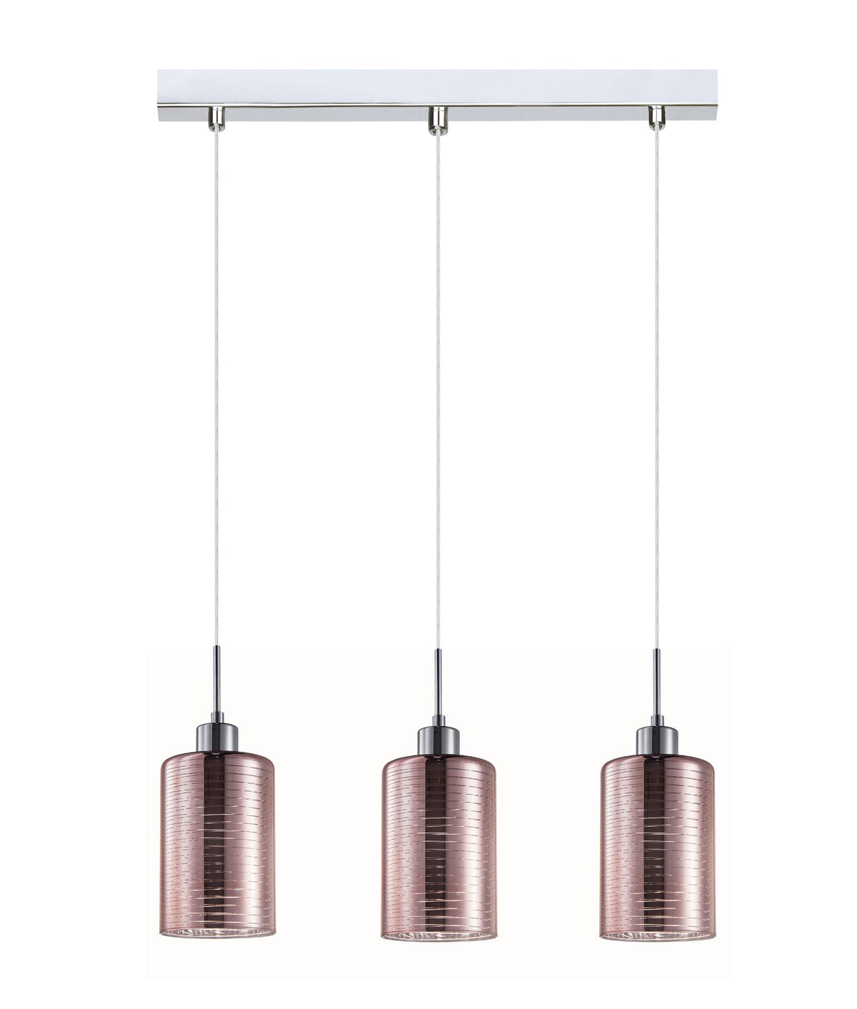 ESPEJO2 Interior Iron & Rose Gold Oblong Glass with Line Effect Pendant Light - Multiple Bar Base