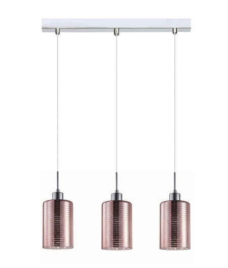ESPEJO2 Interior Iron & Rose Gold Oblong Glass with Line Effect Pendant Light - Multiple Bar Base