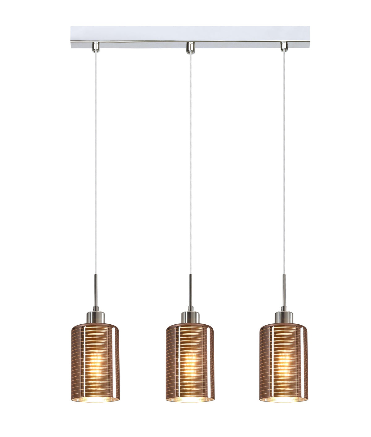 ESPEJO2 Interior Iron & Rose Gold Oblong Glass with Line Effect Pendant Light - Multiple Bar Base