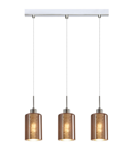 ESPEJO2 Interior Iron & Rose Gold Oblong Glass with Line Effect Pendant Light - Multiple Bar Base