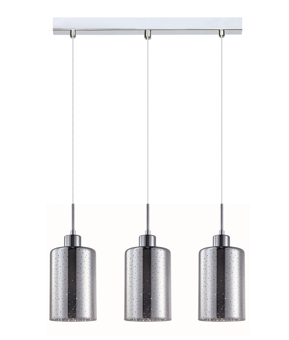 ESPEJO3 Interior Iron & Chrome Oblong Glass with Dotted Effect Pendant Light - Multiple Bar Base