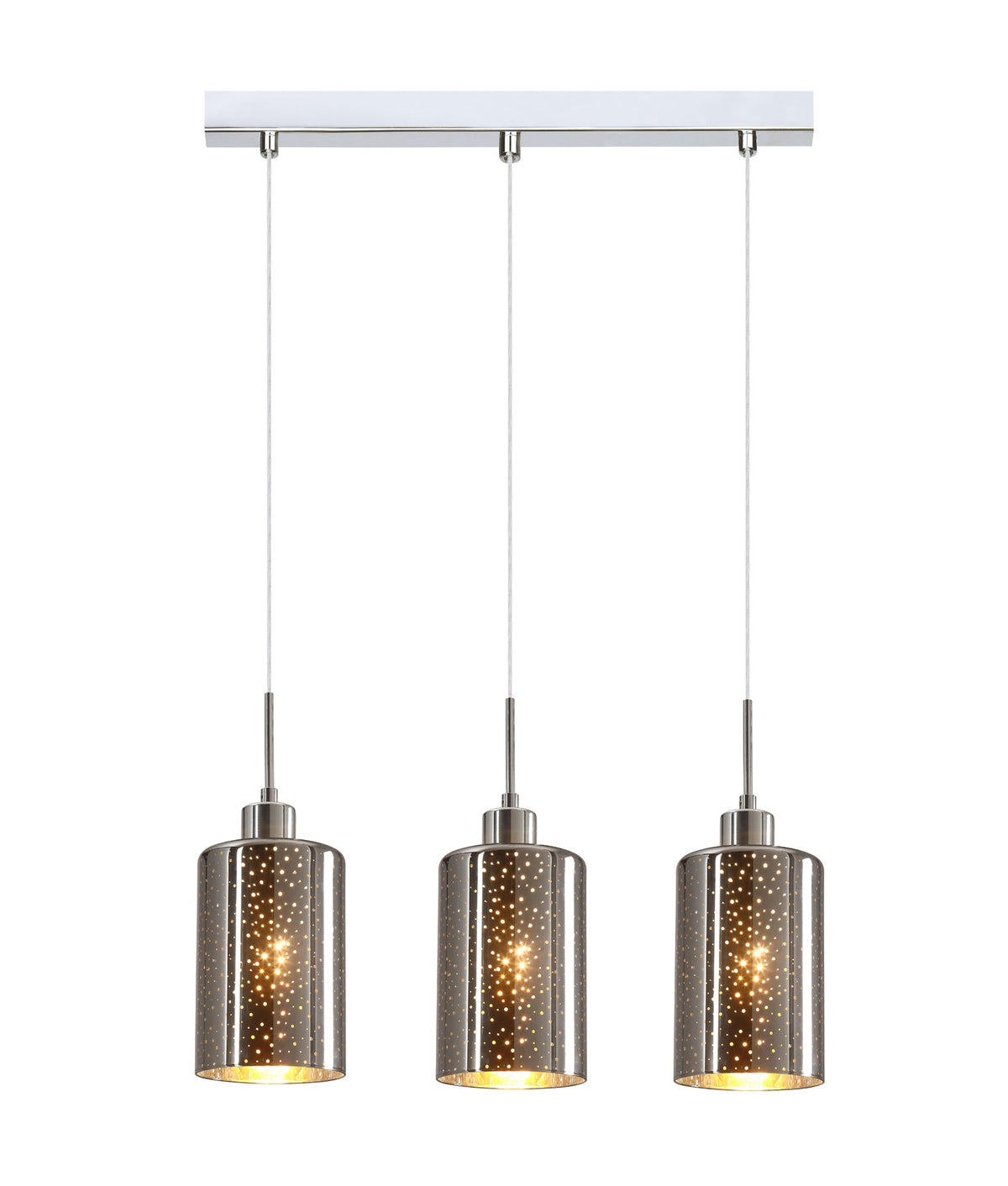 ESPEJO3 Interior Iron & Chrome Oblong Glass with Dotted Effect Pendant Light - Multiple Bar Base