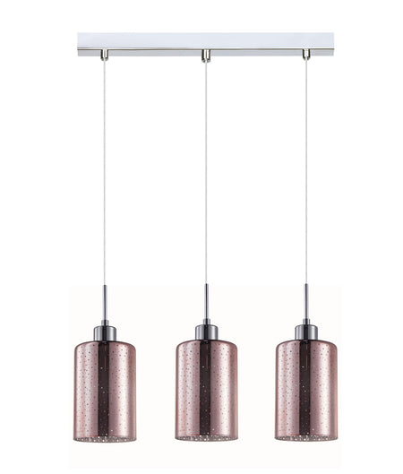 ESPEJO4 Interior Iron & Rose Gold Oblong Glass with Dotted Effect Pendant Light - Multiple Bar Base