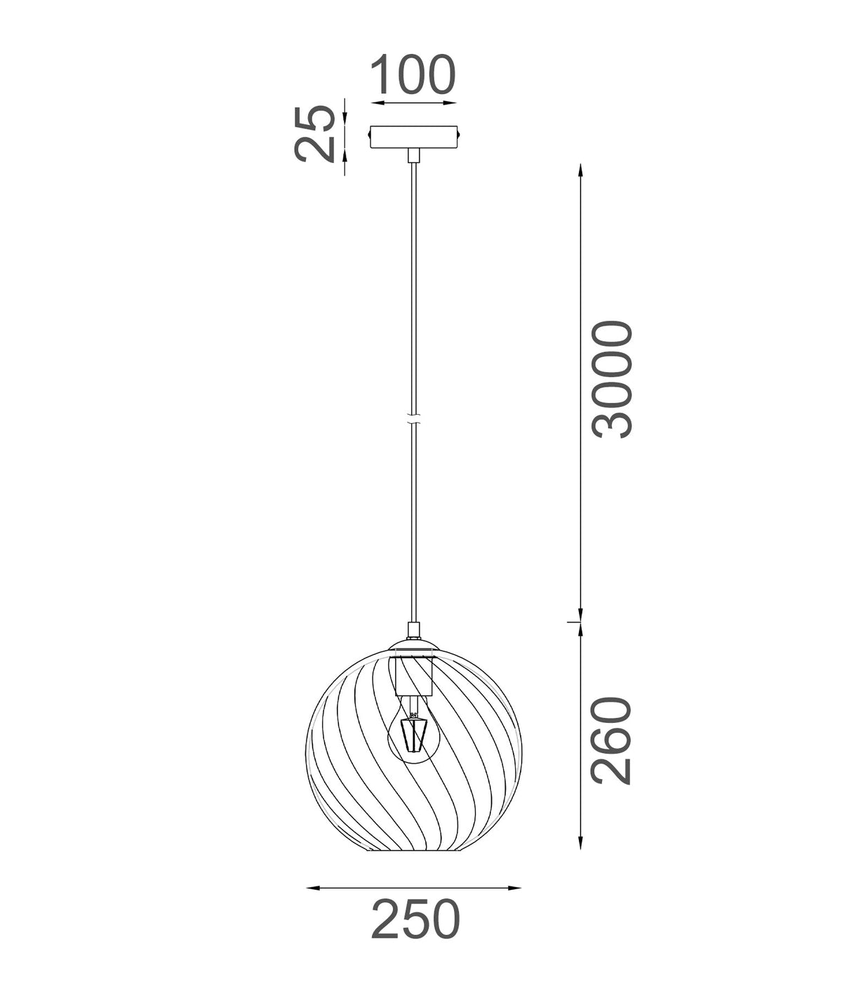 Espiral Interior Wine Glass Shade Wavy Finish Round Pendant Light - Smokey Black