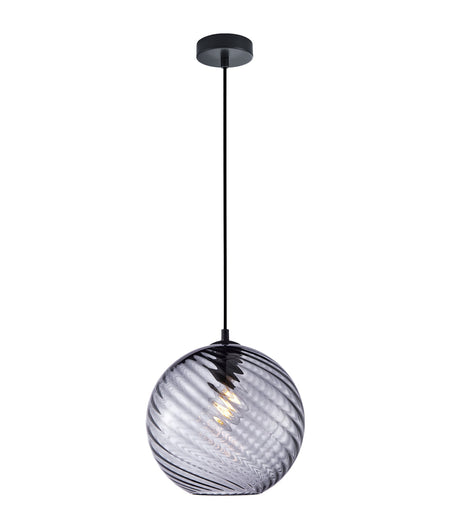 Espiral Interior Wine Glass Shade Wavy Finish Round Pendant Light - Smokey Black