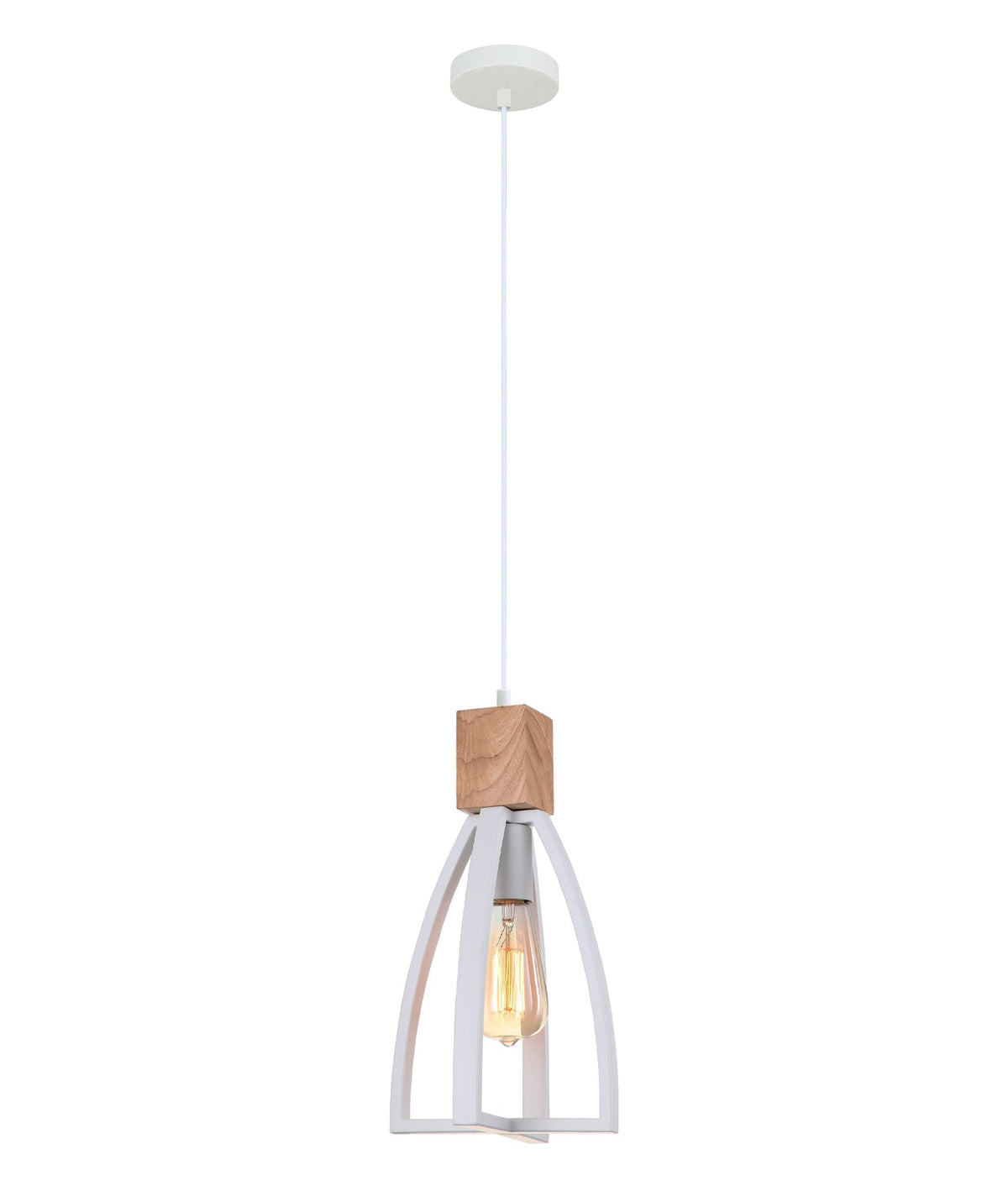Faro Wood Convex Cone Pendant Light - White